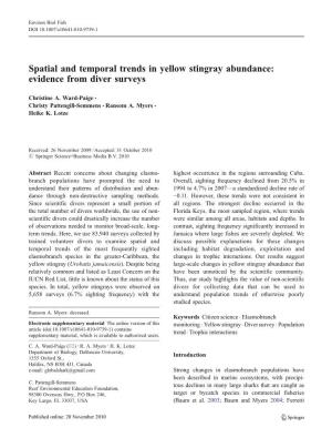 Spatial and Temporal Trends in Yellow Stingray Abundance: Evidence from Diver Surveys