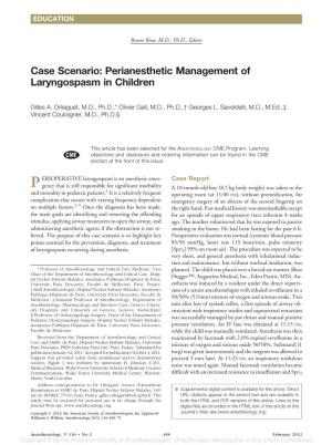 Perianesthetic Management of Laryngospasm in Children