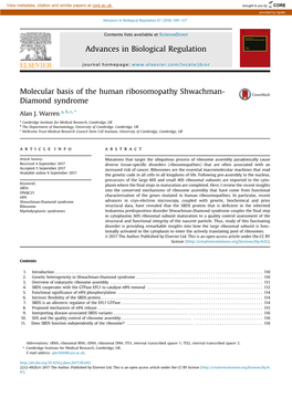 Molecular Basis of the Human Ribosomopathy Shwachman-Diamond Syndrome