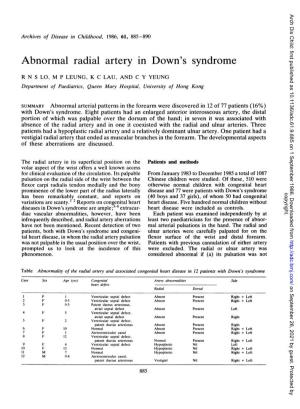 Abnormal Radial Artery in Down's Syndrome