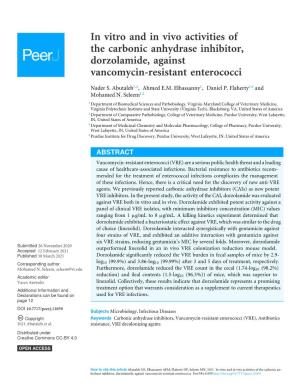 In Vitro and in Vivo Activities of the Carbonic Anhydrase Inhibitor, Dorzolamide, Against Vancomycin-Resistant Enterococci