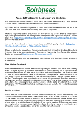 Access to Broadband in Glen Urquhart and Strathglass