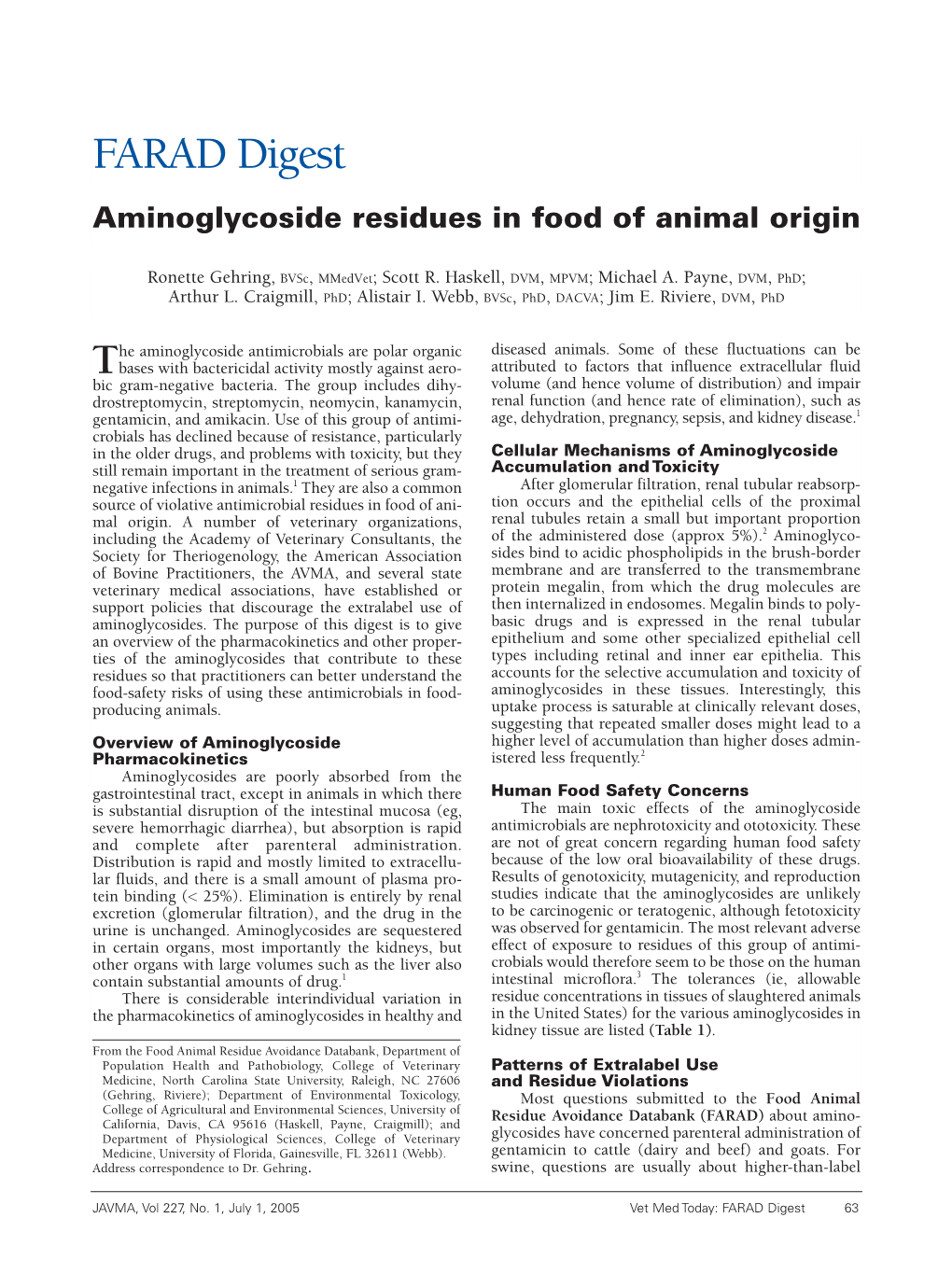 Aminoglycoside Residues in Food of Animal Origin