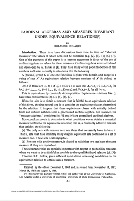Cardinal Algebras and Measures Invariant Under Equivalence Relations^)