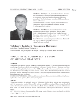 Volodymyr Hoshovsky's Study of MUSICAL Dialects