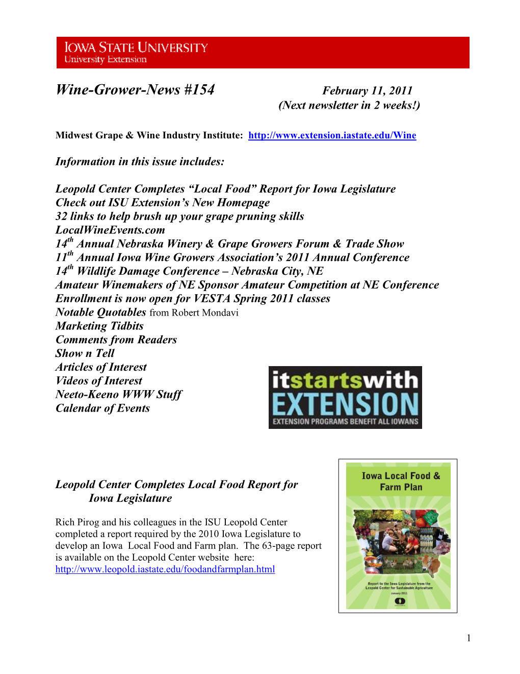 Wine-Grower-News #154 February 11, 2011 (Next Newsletter in 2 Weeks!)