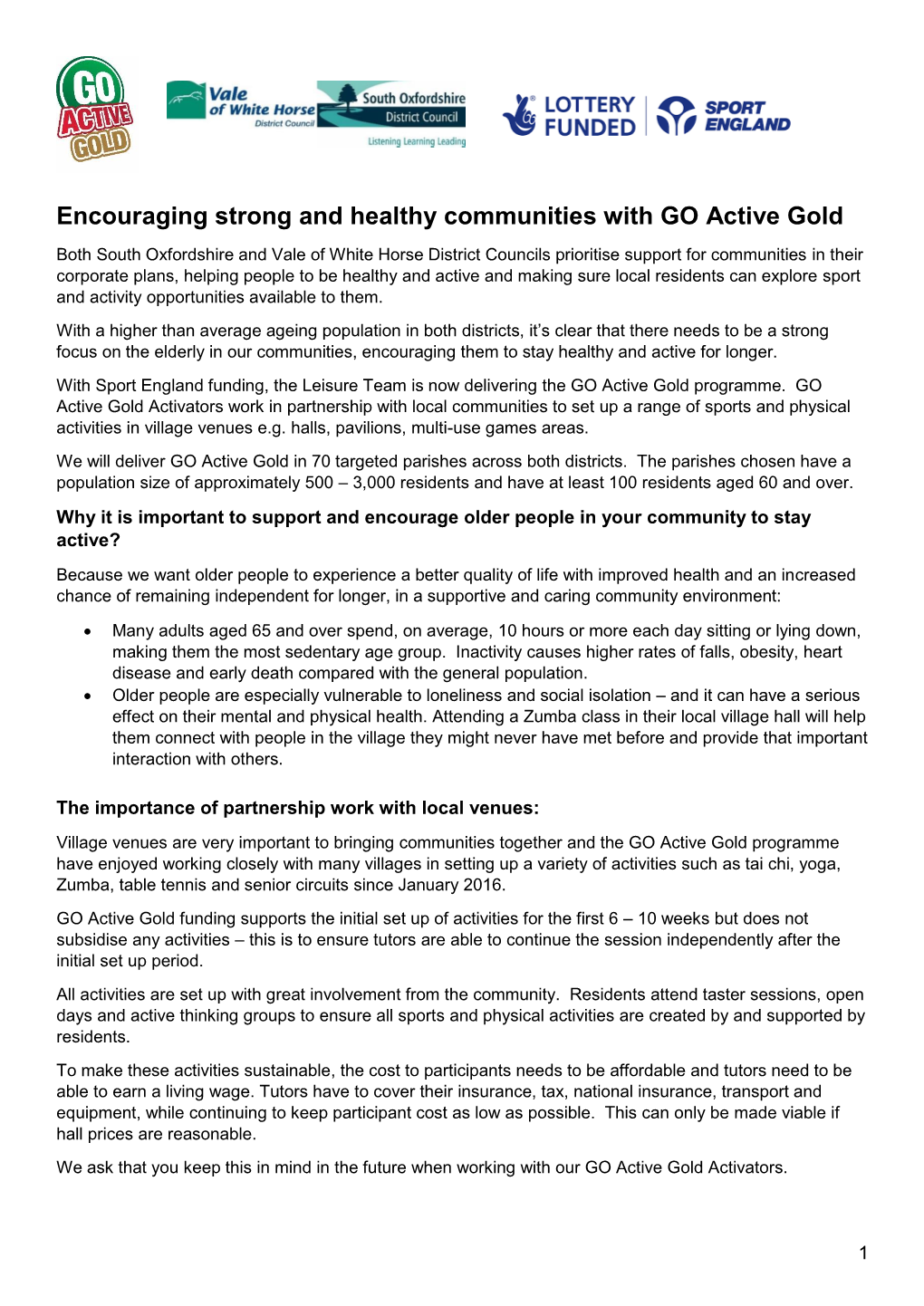 Encouraging Strong and Healthy Communities with GO Active Gold