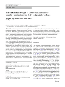 Differential Shell Strength of Cepaea Nemoralis Colour Morphs—Implications for Their Anti-Predator Defence