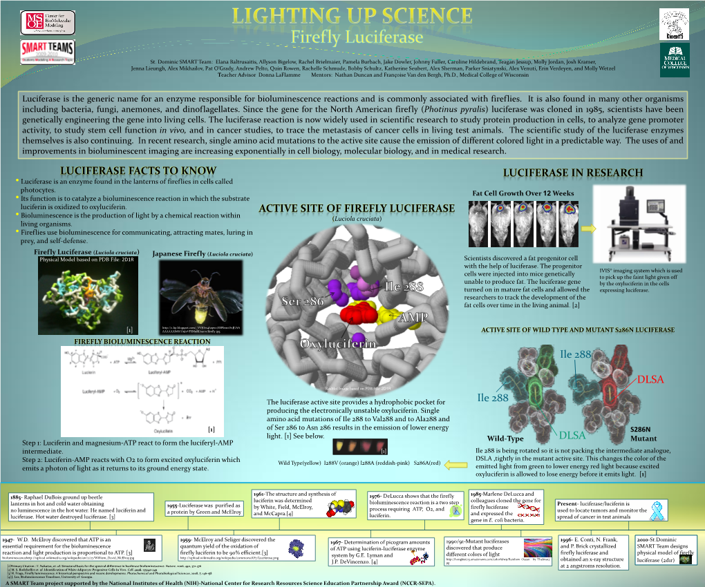 FIREFLY LUCIFERASE • Bioluminescence Is the Production of Light by a Chemical Reaction Within (Luciola Cruciata) Living Organisms