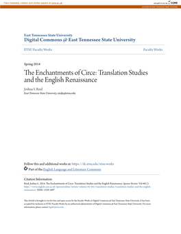 Translation Studies and the English Renaissance Joshua S