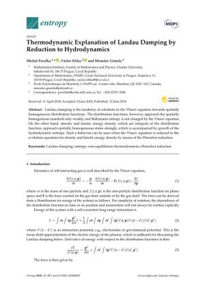 Thermodynamic Explanation of Landau Damping by Reduction to Hydrodynamics