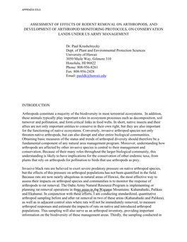 Assessment of Effects of Rodent Removal on Arthropods, and Development of Arthropod Monitoring Protocols, on Conservation Lands Under Us Army Management