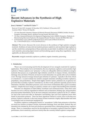 Recent Advances in the Synthesis of High Explosive Materials