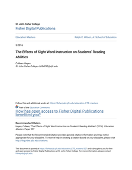 The Effects of Sight Word Instruction on Students' Reading Abilities