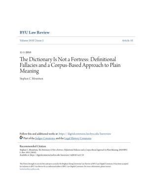 The Dictionary Is Not a Fortress: Definitional Fallacies and a Corpus-Based Approach to Plain Meaning Stephen C