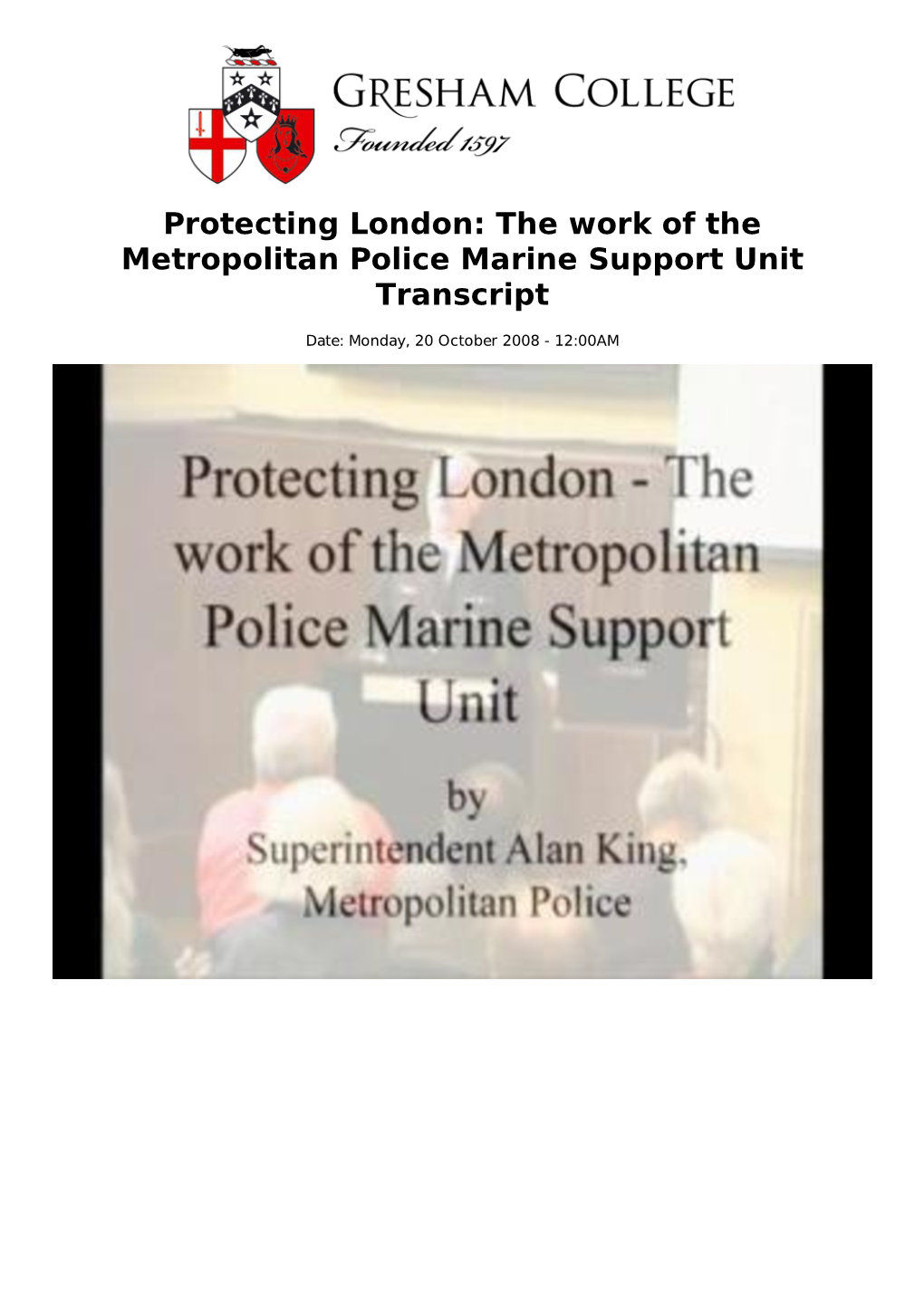 The Work of the Metropolitan Police Marine Support Unit Transcript