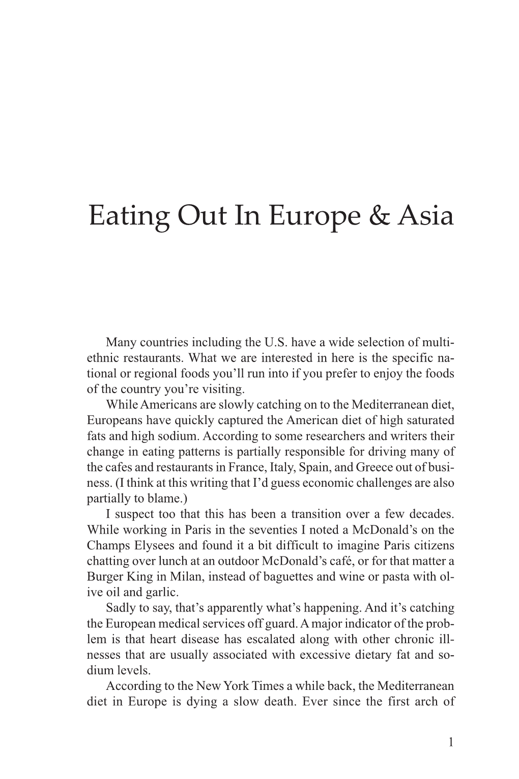 Eating out in Europe & Asia