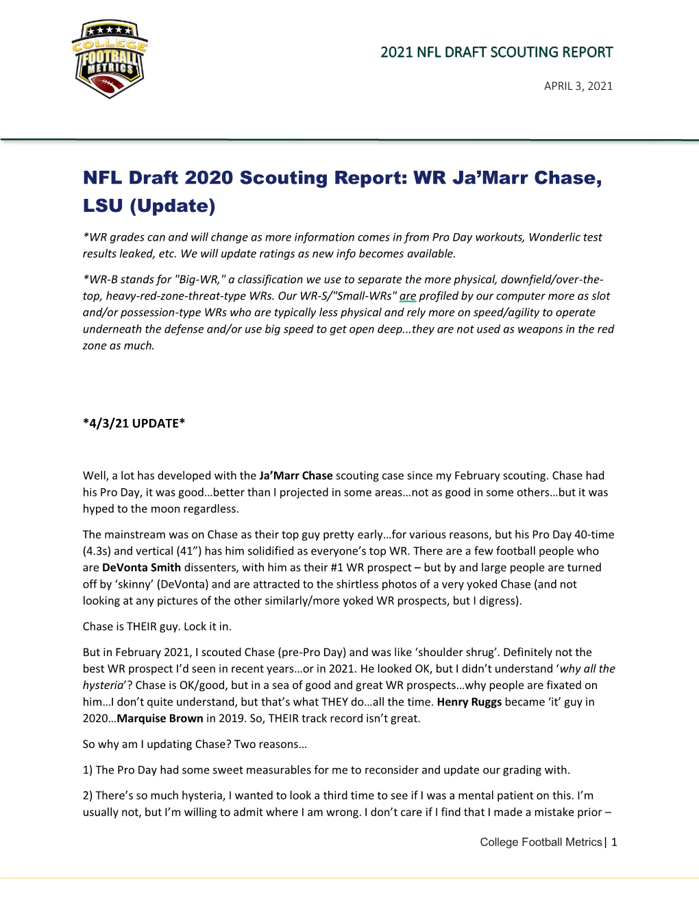 NFL Draft 2020 Scouting Report: WR Ja'marr Chase, LSU (Update)