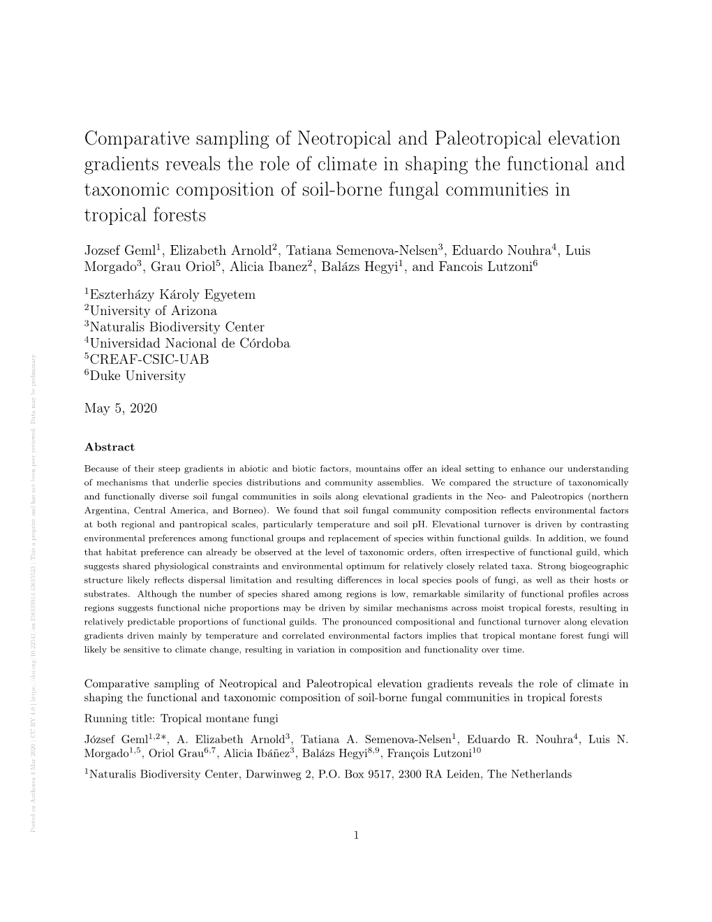 Comparative Sampling of Neotropical and Paleotropical