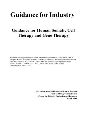 Guidance for Industry: Human Somatic Cell Therapy and Gene Therapy
