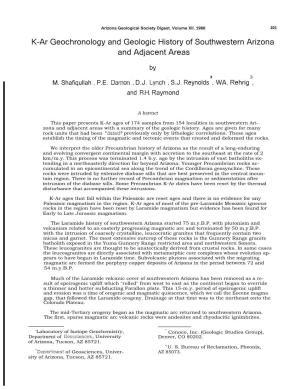 K-Ar Geochronology and Geologic History of Southwestern Arizona and Adjacent Areas
