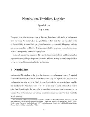Nominalism, Trivialism, Logicism
