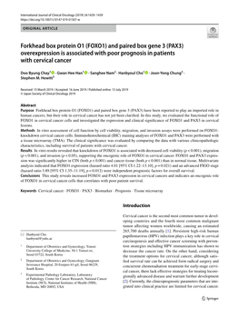 Forkhead Box Protein O1 (FOXO1) and Paired Box Gene 3 (PAX3) Overexpression Is Associated with Poor Prognosis in Patients with Cervical Cancer