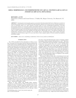 Shell Morphology and Morphometry of Larval and Post-Larval Donax Fossor Say (Bivalvia: Donacidae)