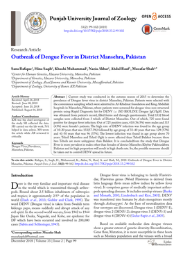 Outbreak of Dengue Fever in District Mansehra, Pakistan Punjab University Journal of Zoology
