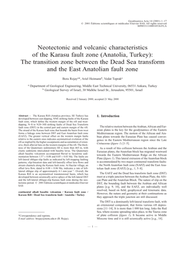 Neotectonic and Volcanic Characteristics of the Karasu Fault