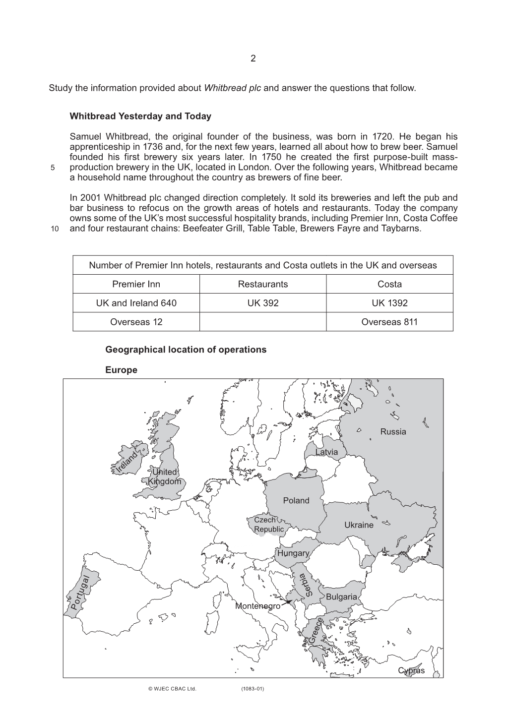 2 Study the Information Provided About Whitbread Plc and Answer