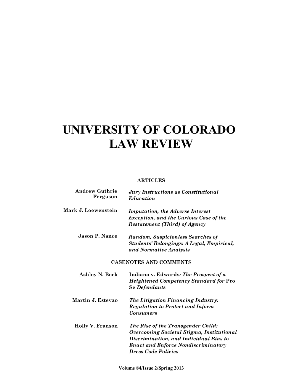 University of Colorado Law Review