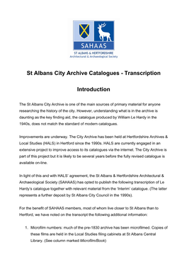St Albans City Archive Catalogues - Transcription