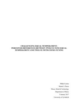 Challenging Equal Temperament: Perceived Differences Between Twelve-Tone Equal Temperament and Twelve Fifth-Tones Tuning