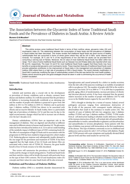 The Association Between the Glycaemic Index of Some Traditional Saudi Foods and the Prevalence of Diabetes in Saudi Arabia