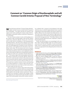 Comment on “Common Origin of Brachiocephalic and Left Common Carotid Arteries: Proposal of New Terminology”