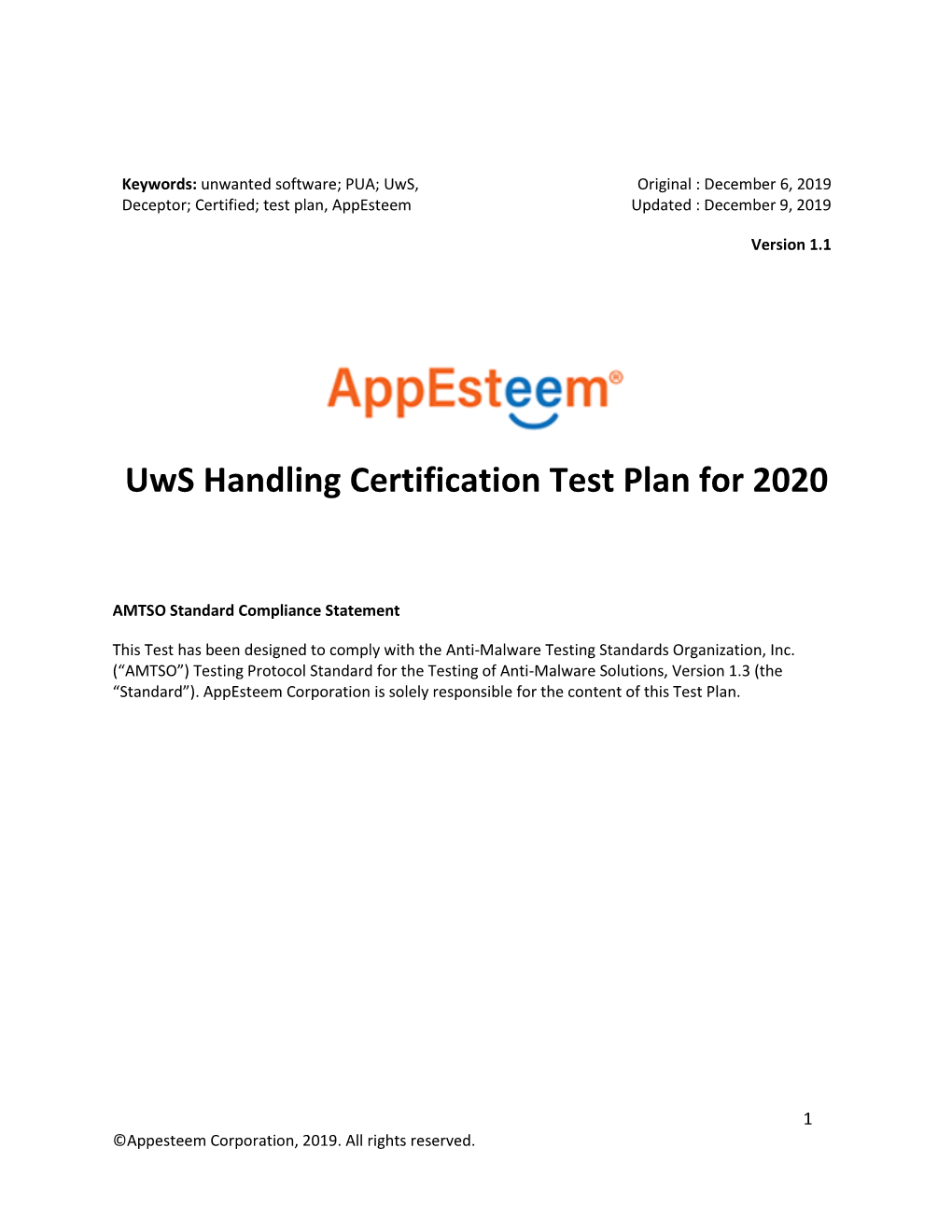 Uws Handling Certification Test Plan for 2020