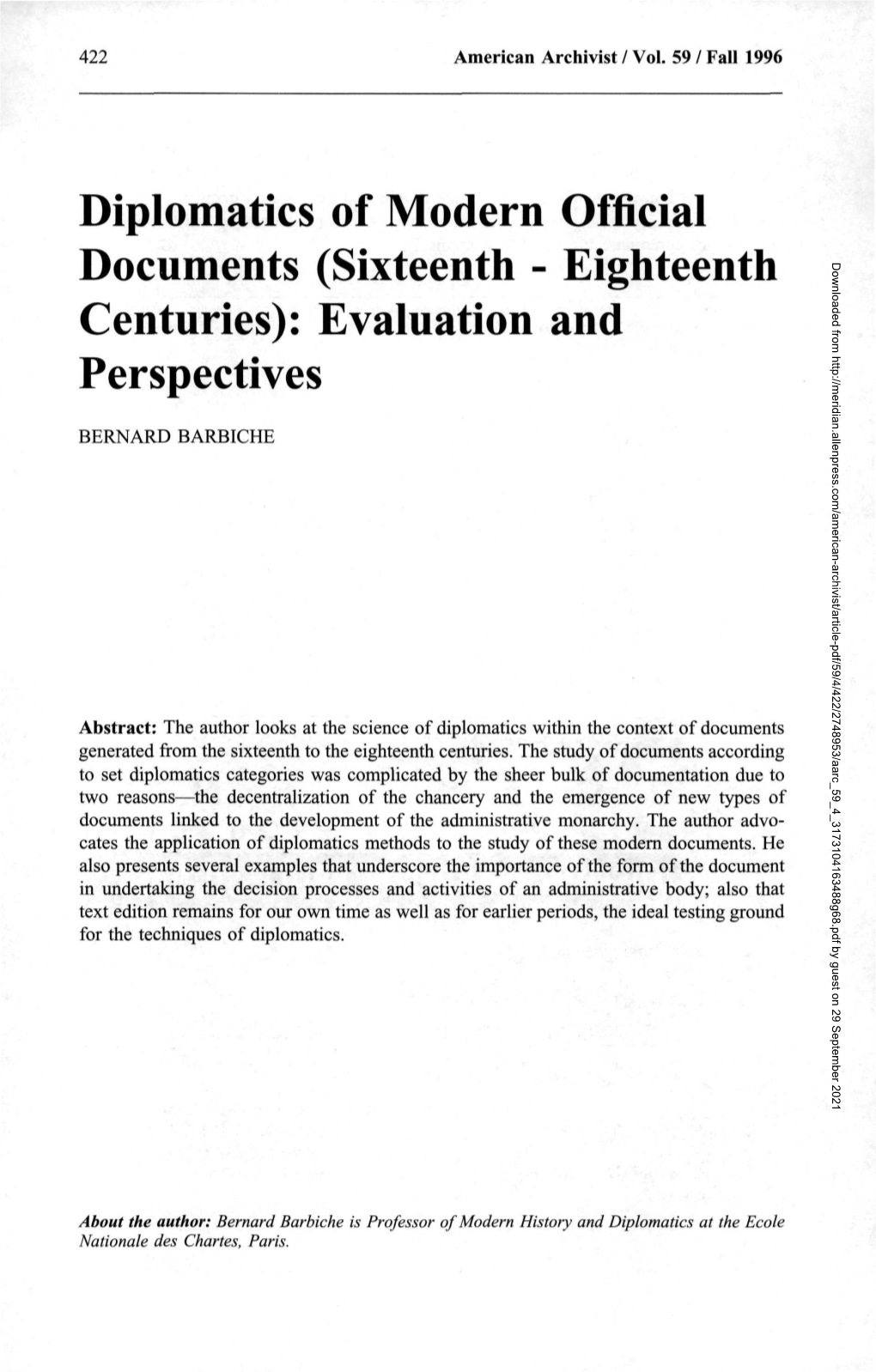 Diplomatics of Modern Official Documents (Sixteenth