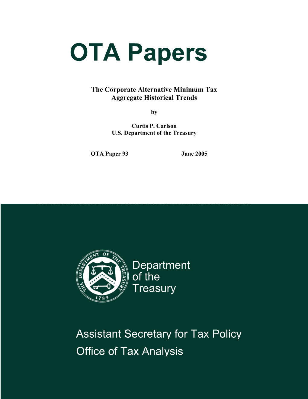 OTA Paper 93: the Corporate Alternative Minimum Tax