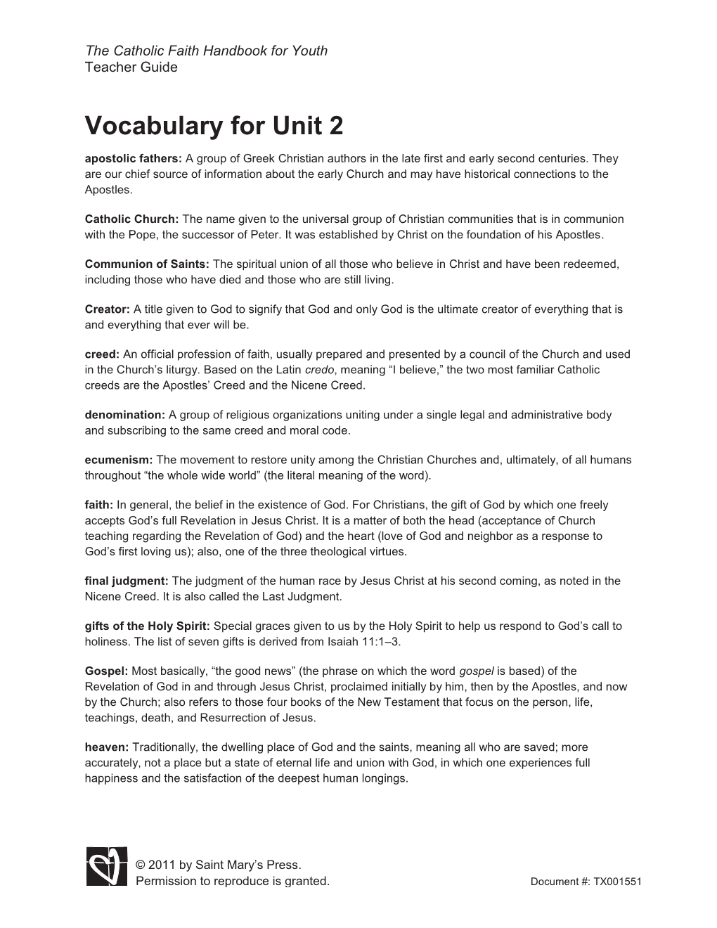 Vocabulary for Unit 2 Apostolic Fathers: a Group of Greek Christian Authors in the Late First and Early Second Centuries