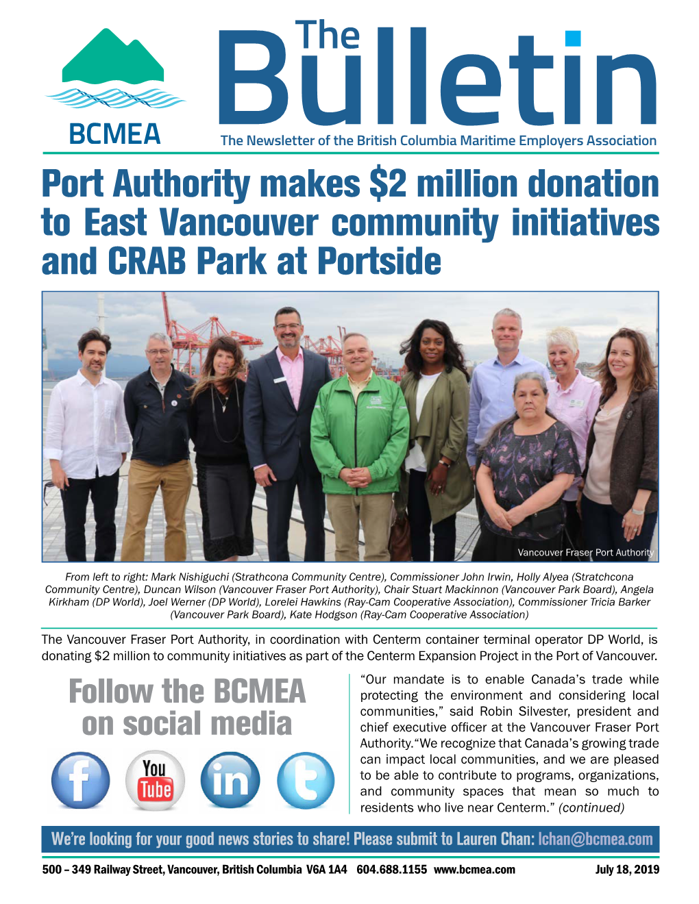 Port Authority Makes $2 Million Donation to East Vancouver Community Initiatives and CRAB Park at Portside