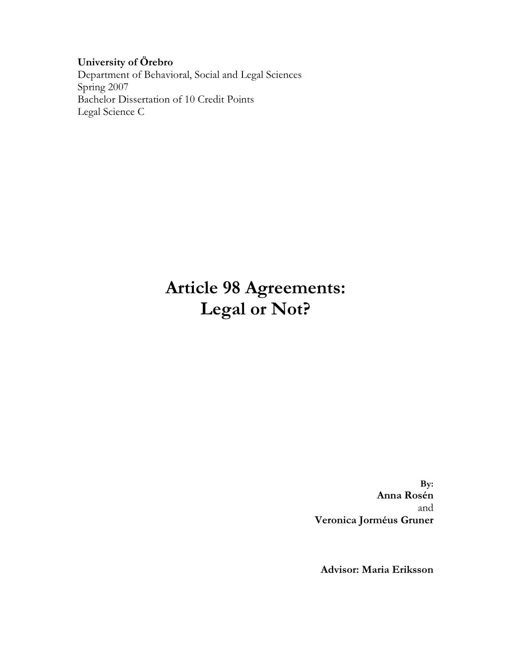 Article 98 Agreements: Legal Or Not?