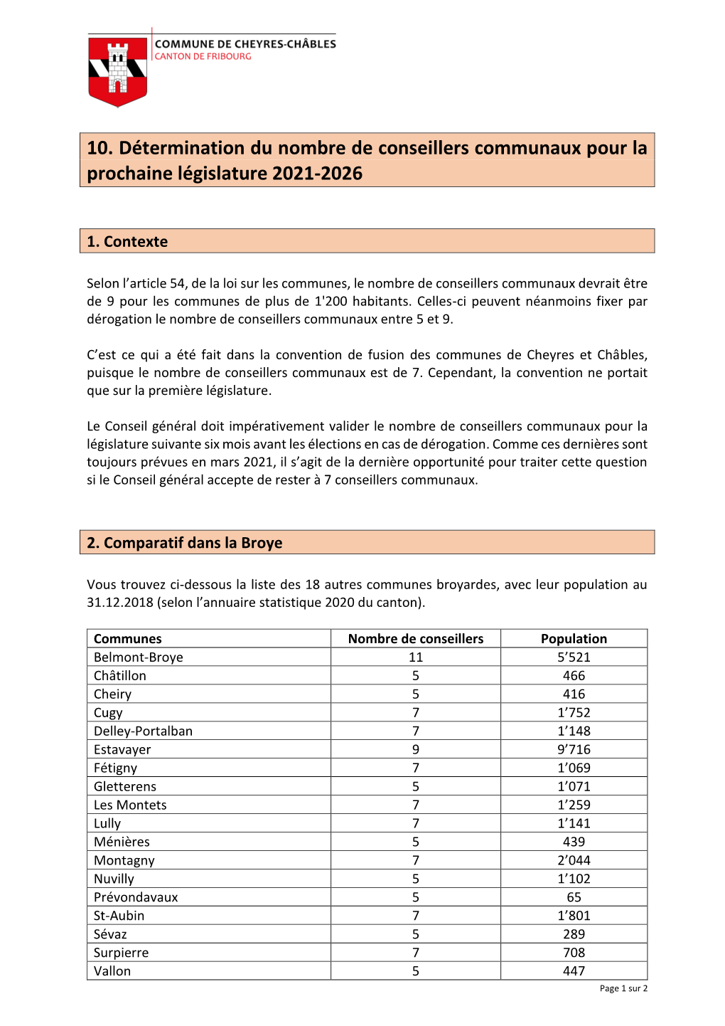 10. Détermination Du Nombre De Conseillers Communaux Pour La Prochaine Législature 2021-2026