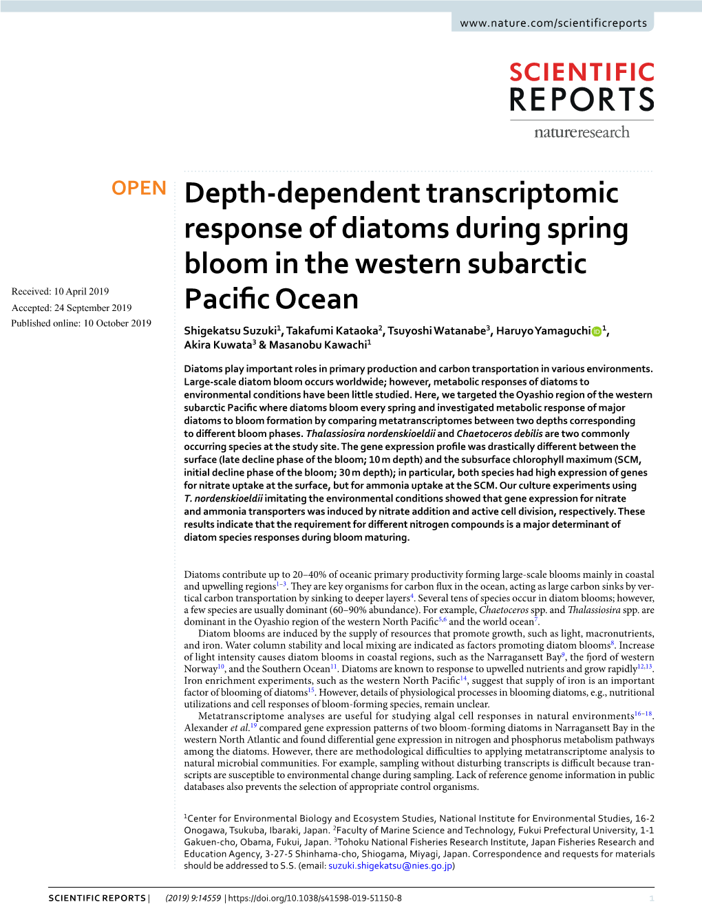 Depth-Dependent Transcriptomic Response of Diatoms During Spring
