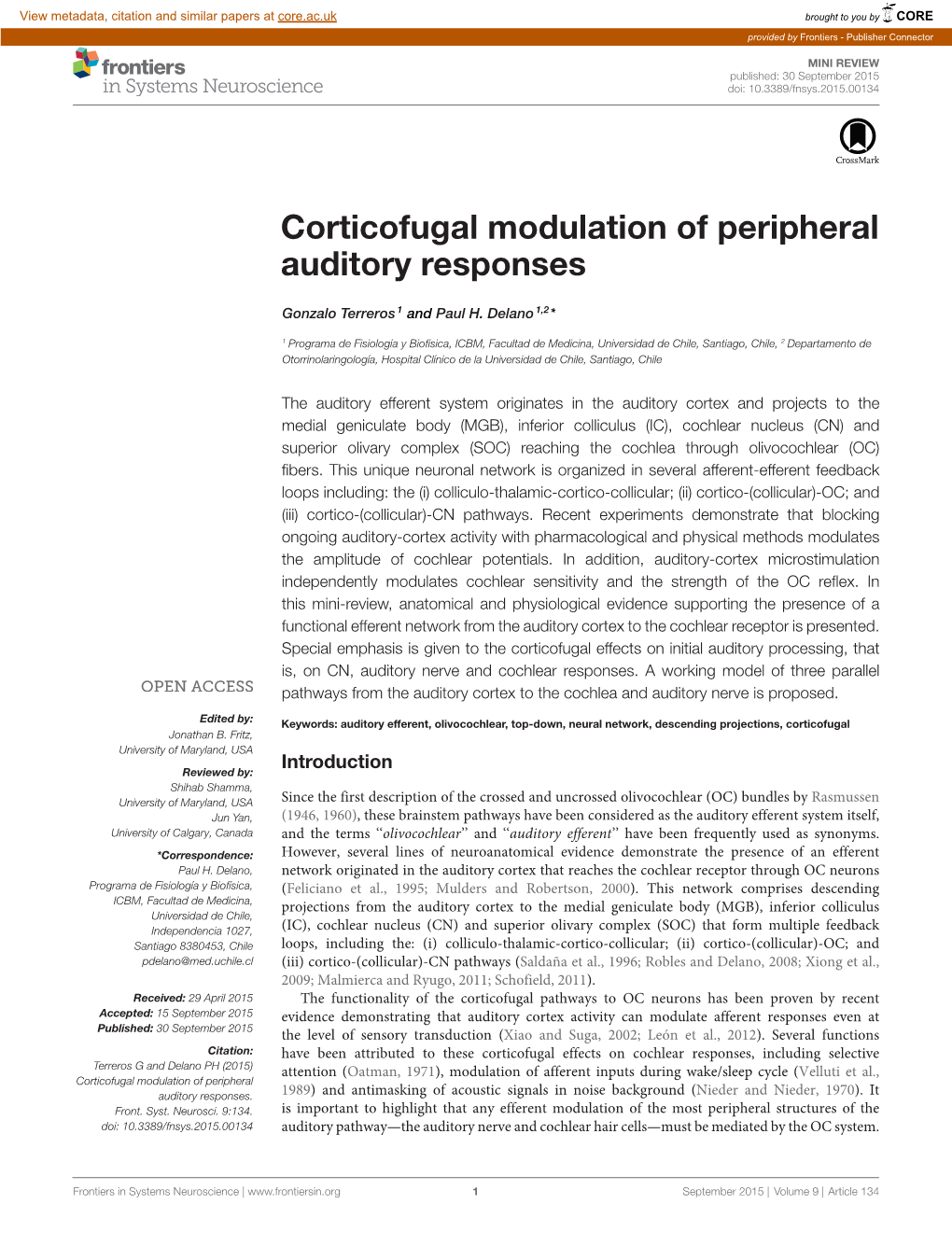 Corticofugal Modulation of Peripheral Auditory Responses