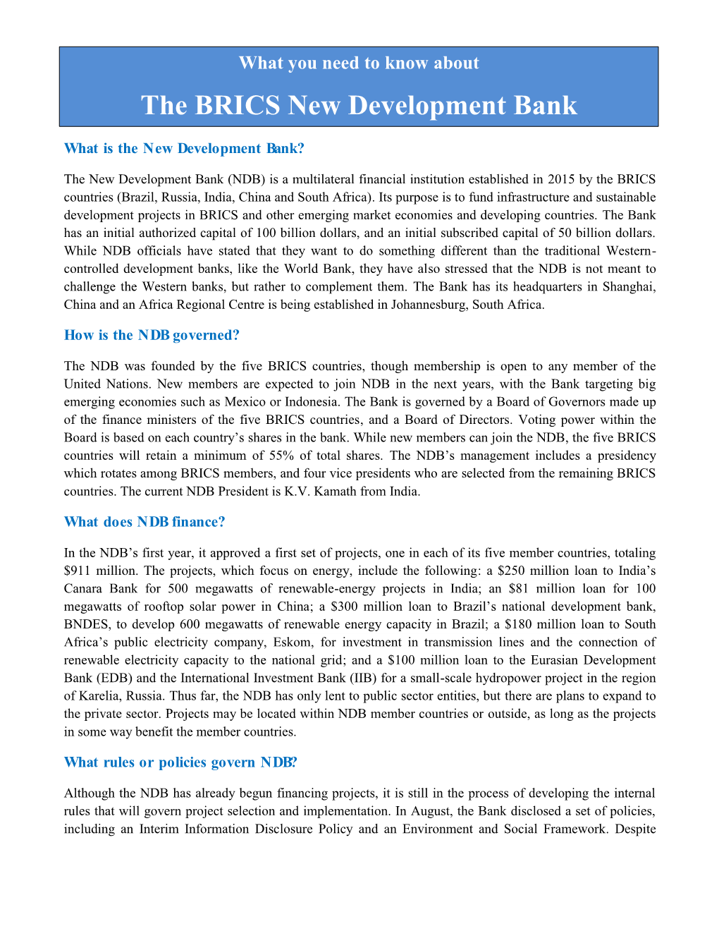 The BRICS New Development Bank