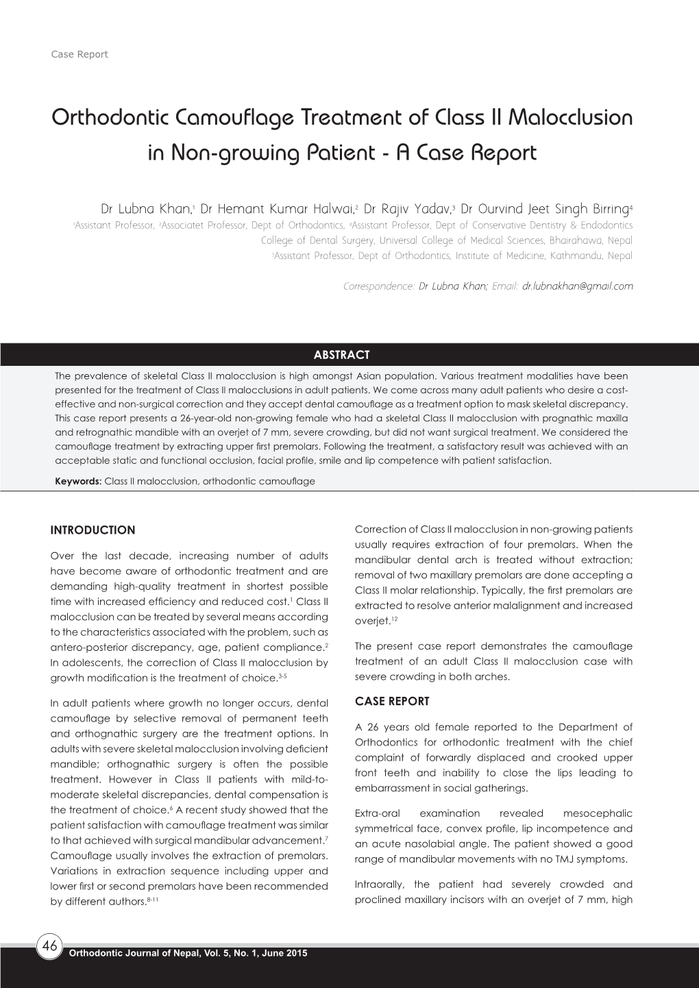 Orthodontic Camouflage Treatment of Class II Malocclusion in Non-Growing Patient - a Case Report