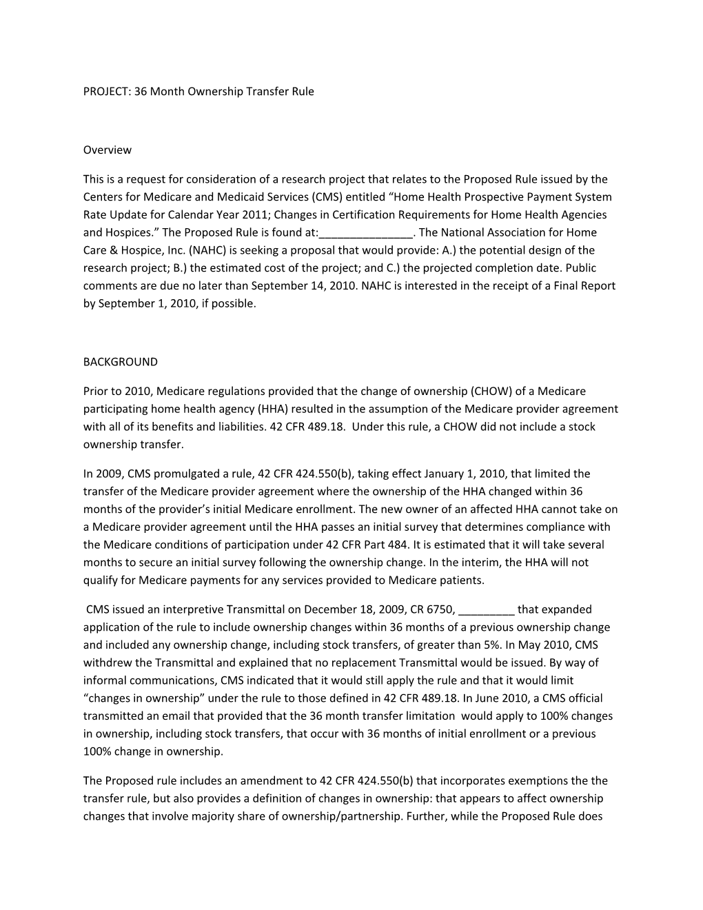 PROJECT: 36 Month Ownership Transfer Rule