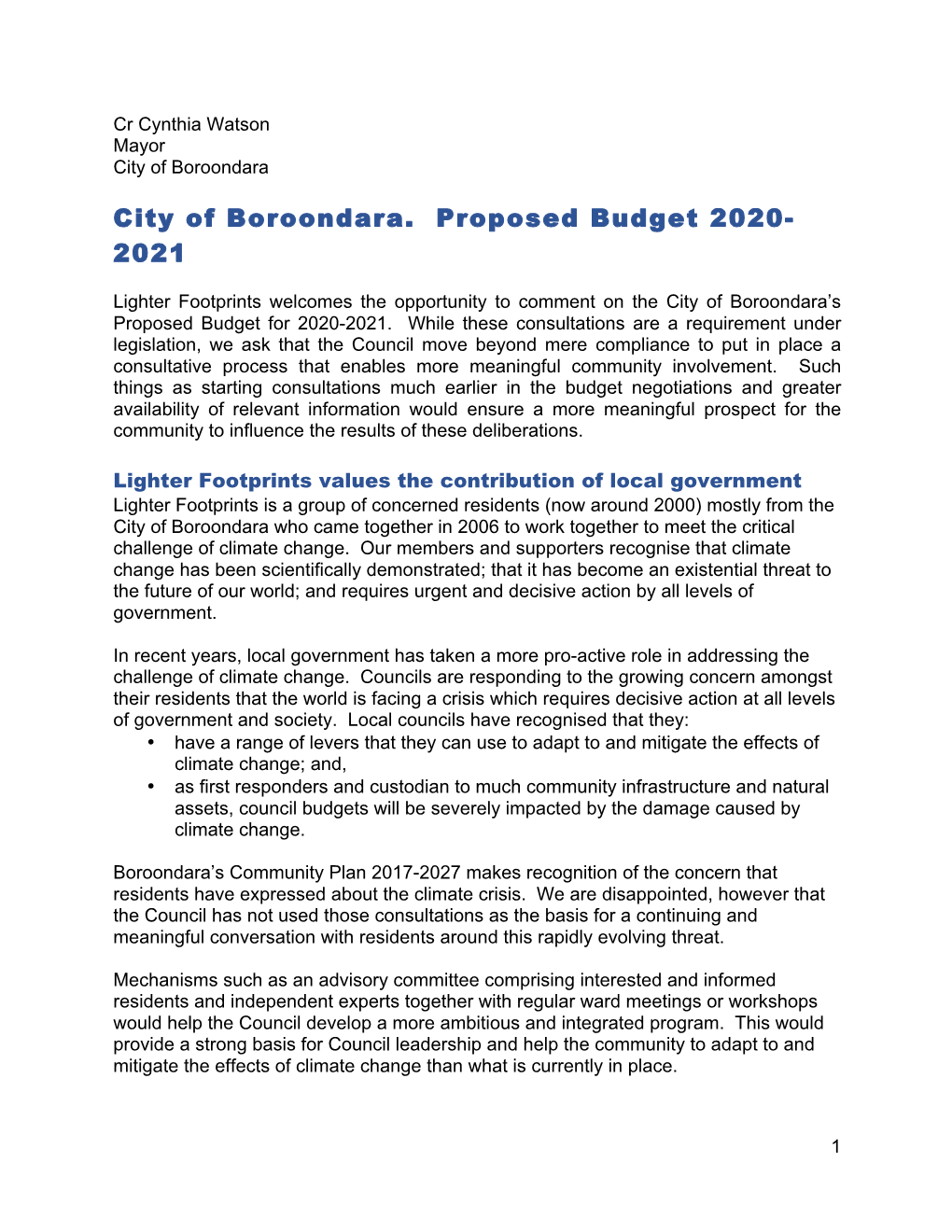 City of Boroondara. Proposed Budget 2020- 2021