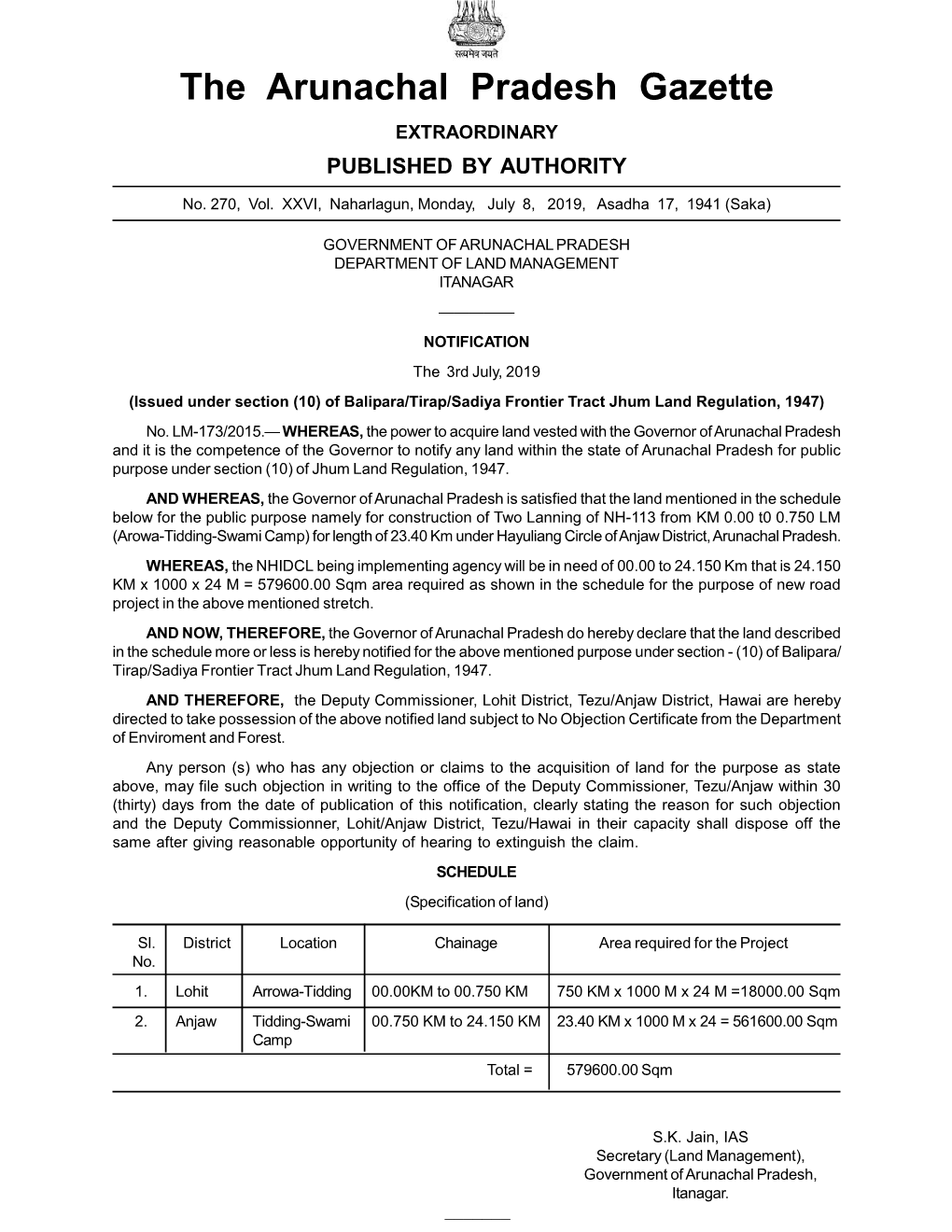 The Arunachal Pradesh Gazette EXTRAORDINARY PUBLISHED by AUTHORITY